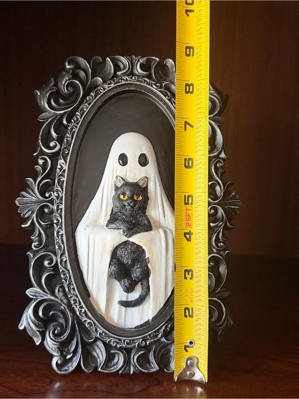 Halloween Ghost Holding Cat Oval Frame